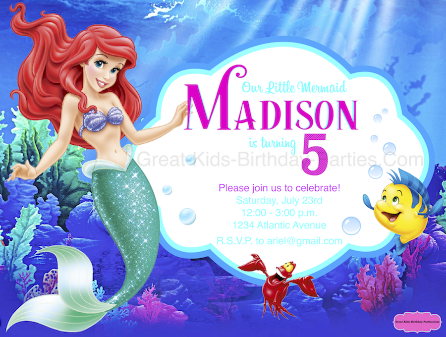 Little Mermaid Ariel Custom Birthday Party Invitation Digital File 